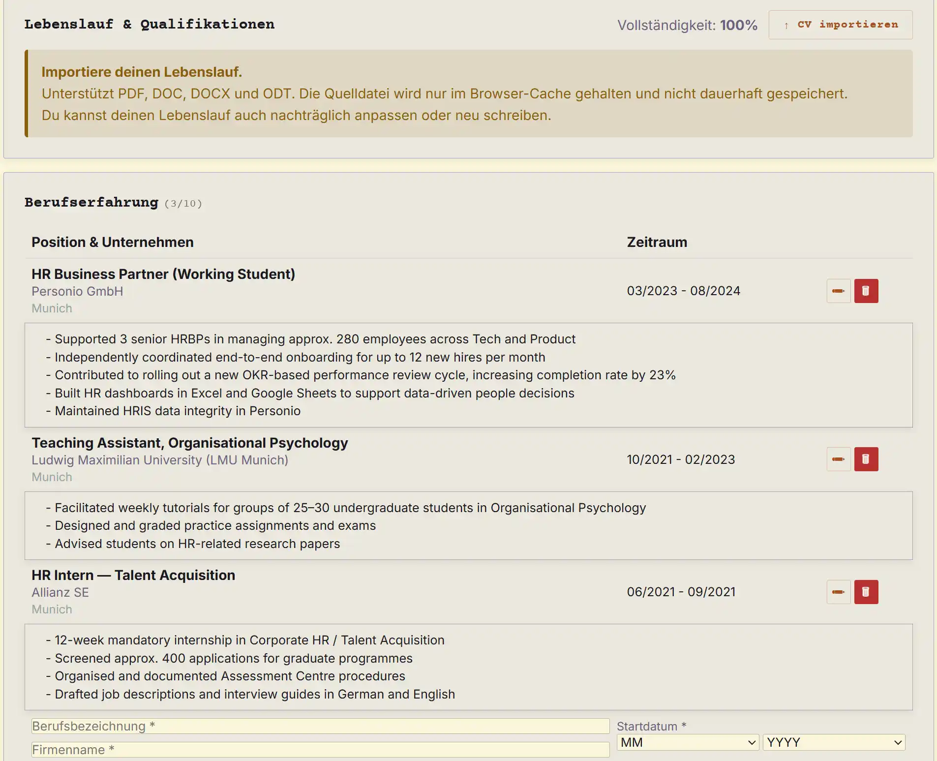 Import your existing CV to get started with job applications right away.