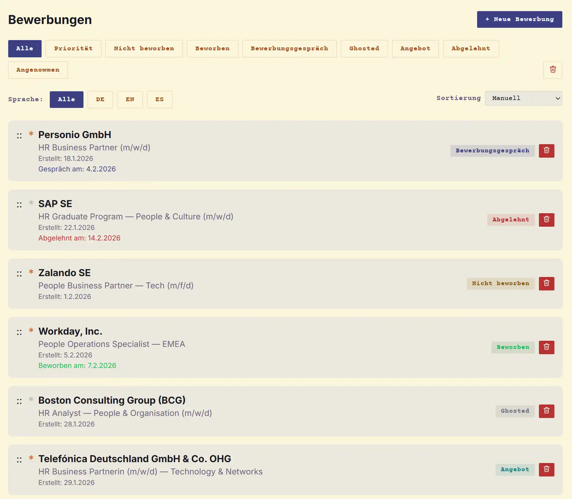 Always maintain an overview over your open applications and prioritize interesting job offers